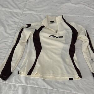 DNA couture Cream and Dark Brown Long-Sleeve Quarter-Zip Top